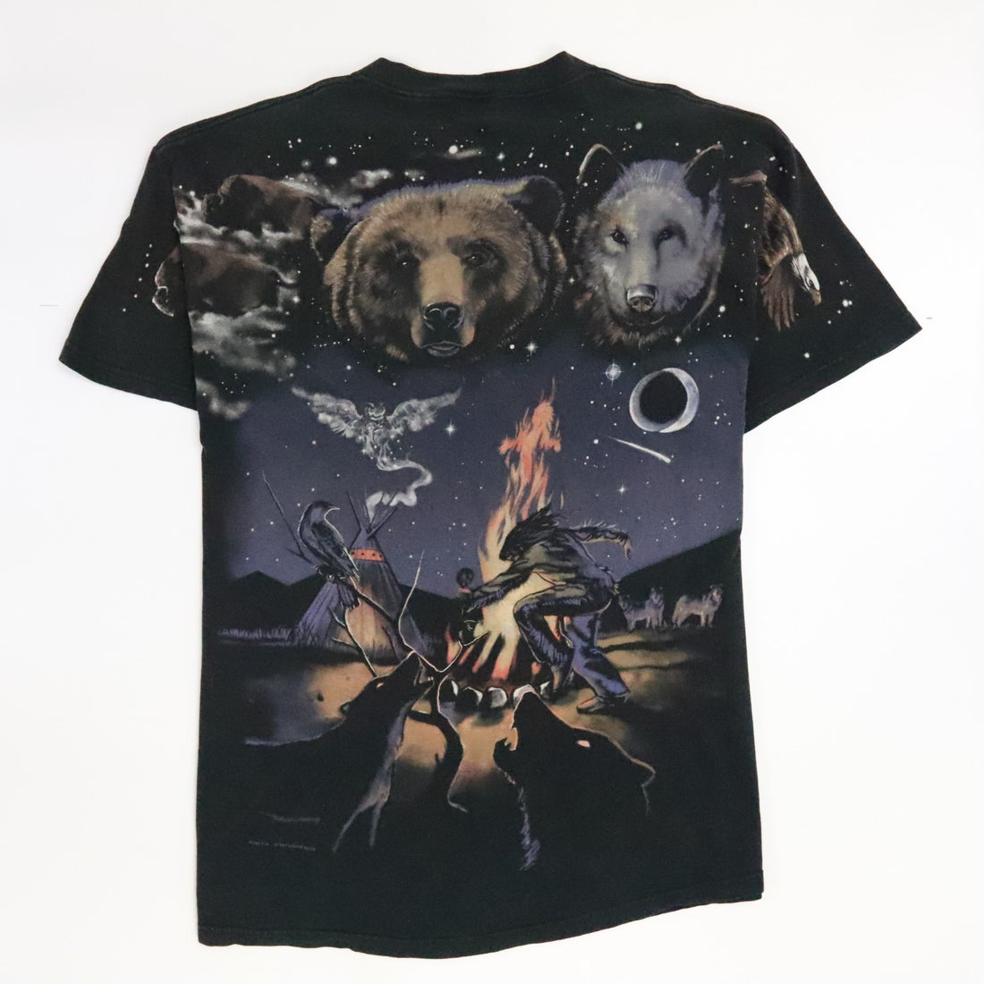 Vintage Native Chief Head Bear T-Shirt Size 2XL All Over Print