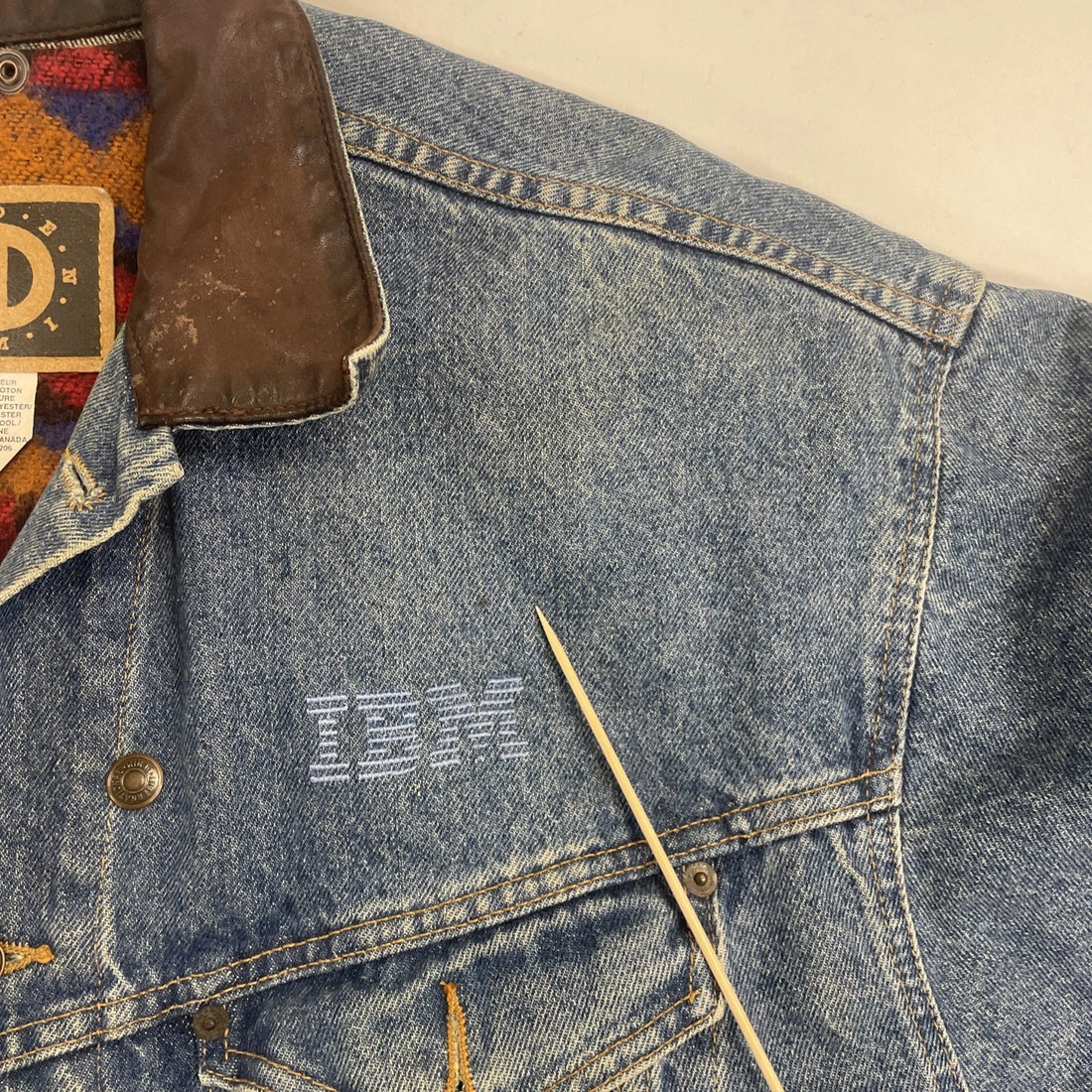 Vintage IBM International Denim Trucker Jacket Size Large Blanket Lined
