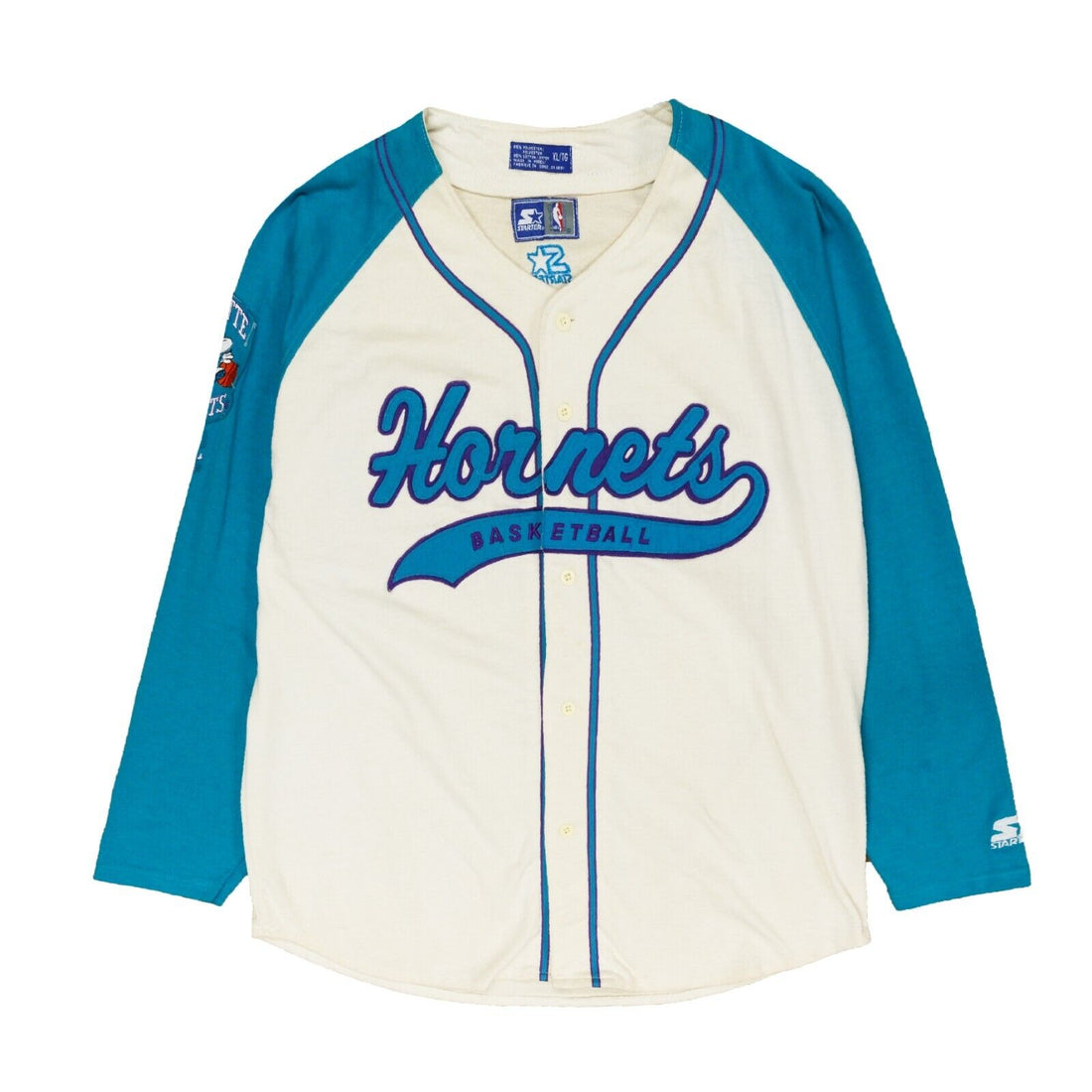 Vintage Charlotte Hornets Starter Long Sleeve Baseball Jersey Size XL 90s NBA