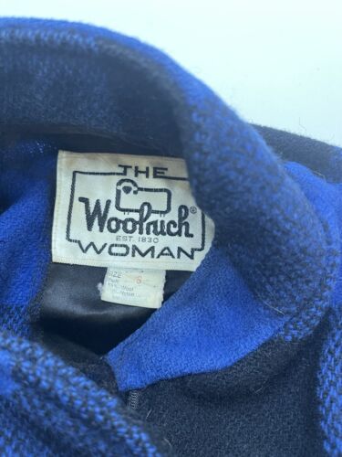 Vintage Woolrich Wool Bomber Jacket Womens Size Small Blue Buffalo Plaid