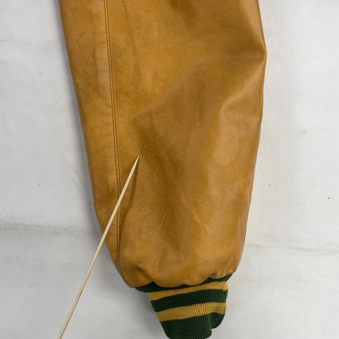 Vintage Holloway Leather Wool Varsity Jacket Size Large Green Yellow