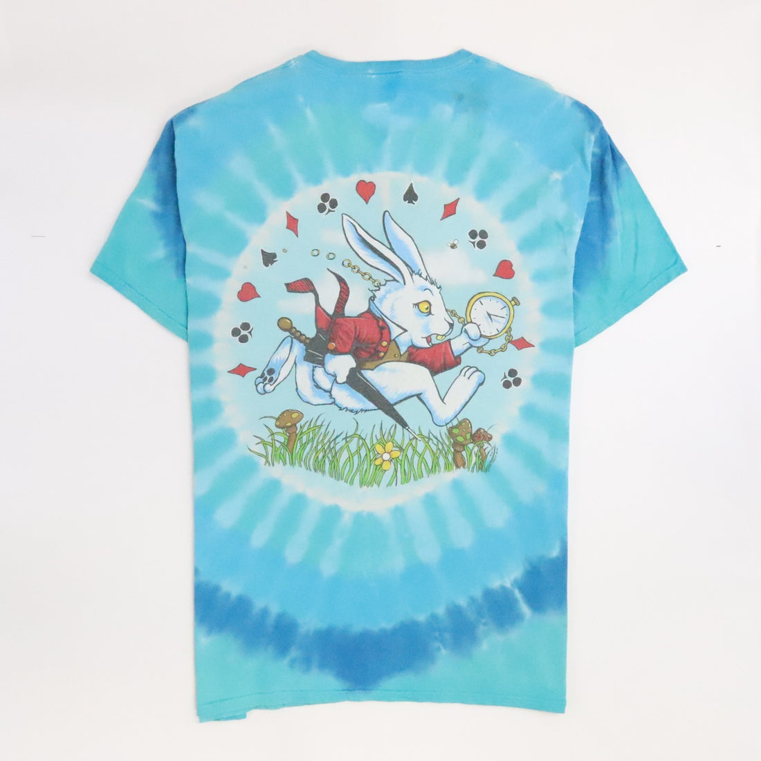 Vintage Alice In Wonderland Liquid Blue Tie Dye T-Shirt Size Large 2003