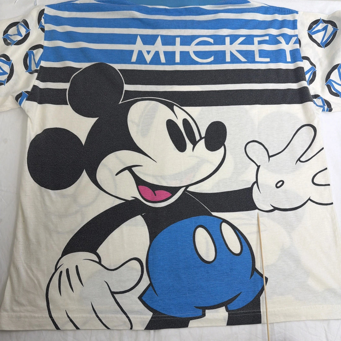 Vintage Mickey Mouse Disney T-Shirt Size Large All Over Print Striped