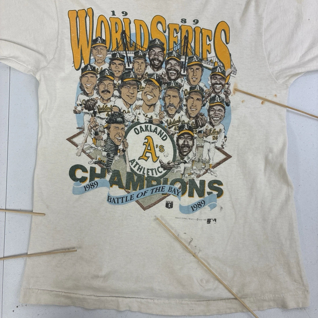 Vintage Oakland Athletics 1989 World Series Caricature T-Shirt Medium 80s MLB