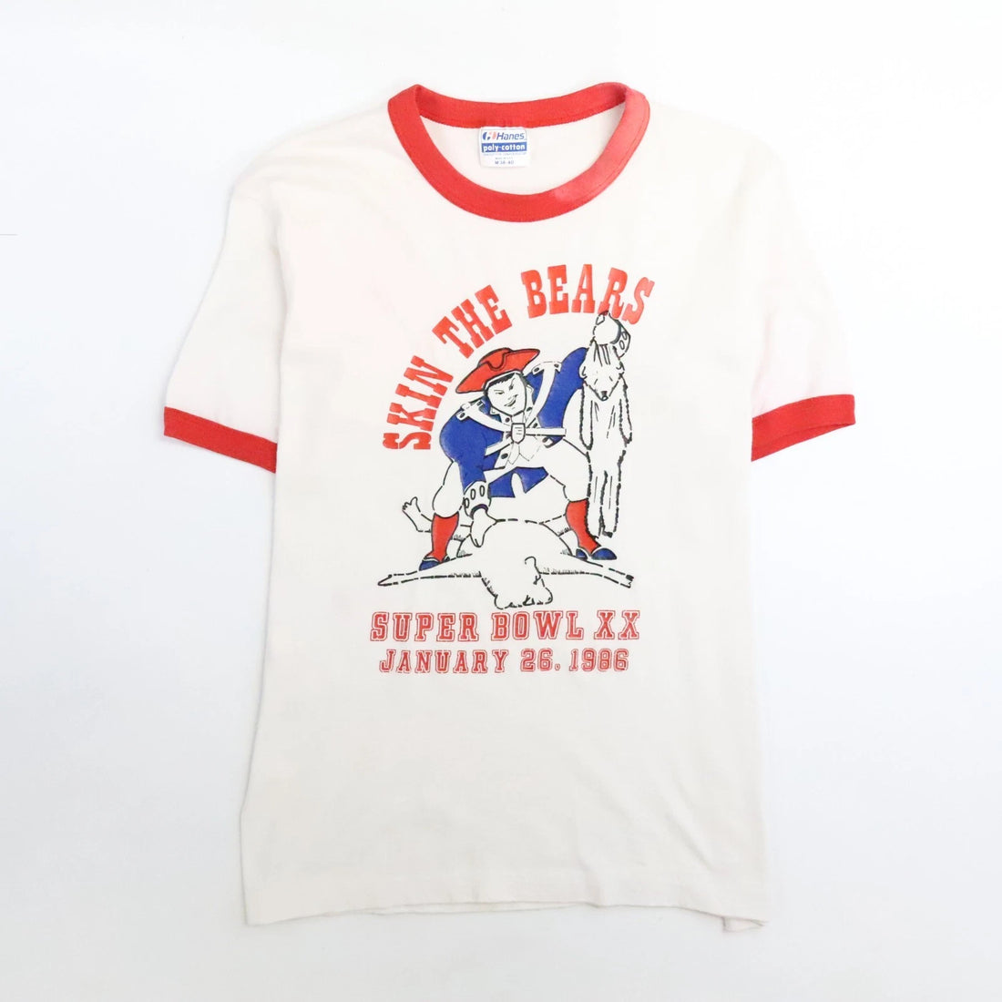 Vintage Patriots Skin The Bears Super Bowl XX Ringer T-Shirt Medium 1986 80s NFL