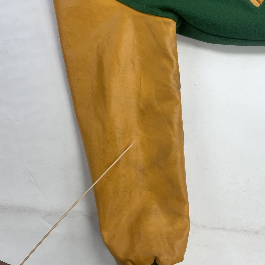 Vintage Holloway Leather Wool Varsity Jacket Size Large Green Yellow