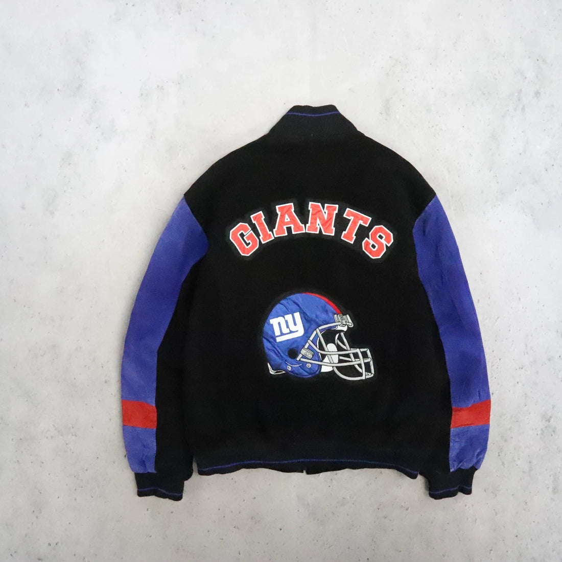 New York Giants Leather Suede Varsity Bomber Jacket Size Medium NFL