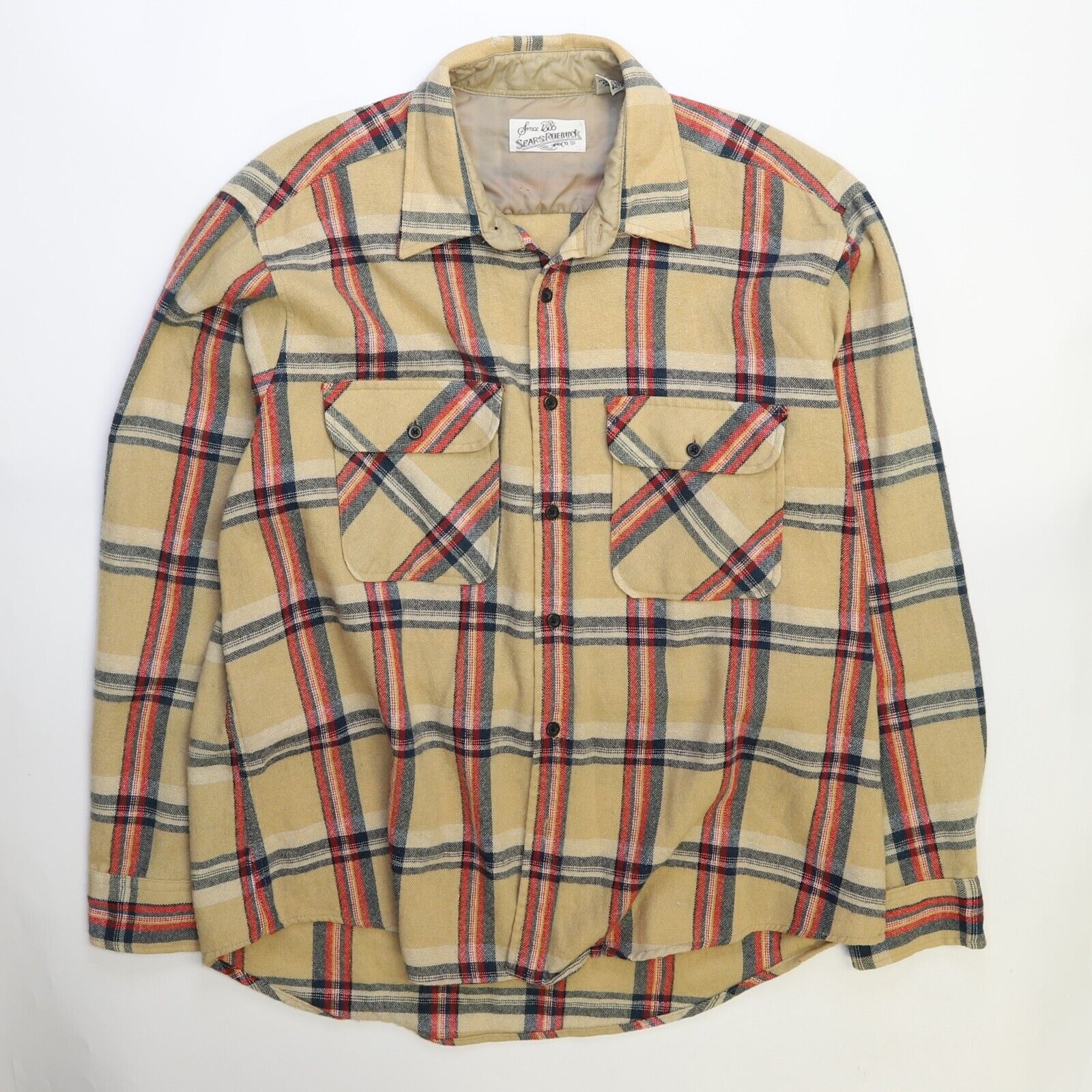 Vintage Sears Roebuck & Co Button Up Shirt Size XL Plaid