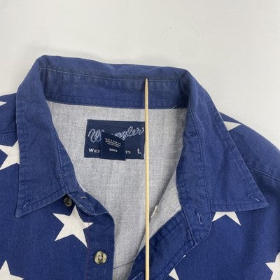 Vintage Wrangler Western USA Flag America Button Up Shirt Large All Over Print