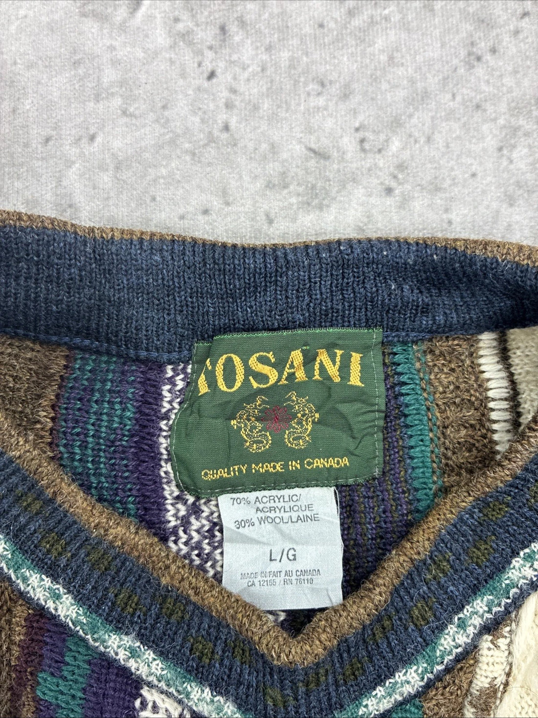 Vintage Tosani 3D Knit Crewneck Sweater Size Large 90s
