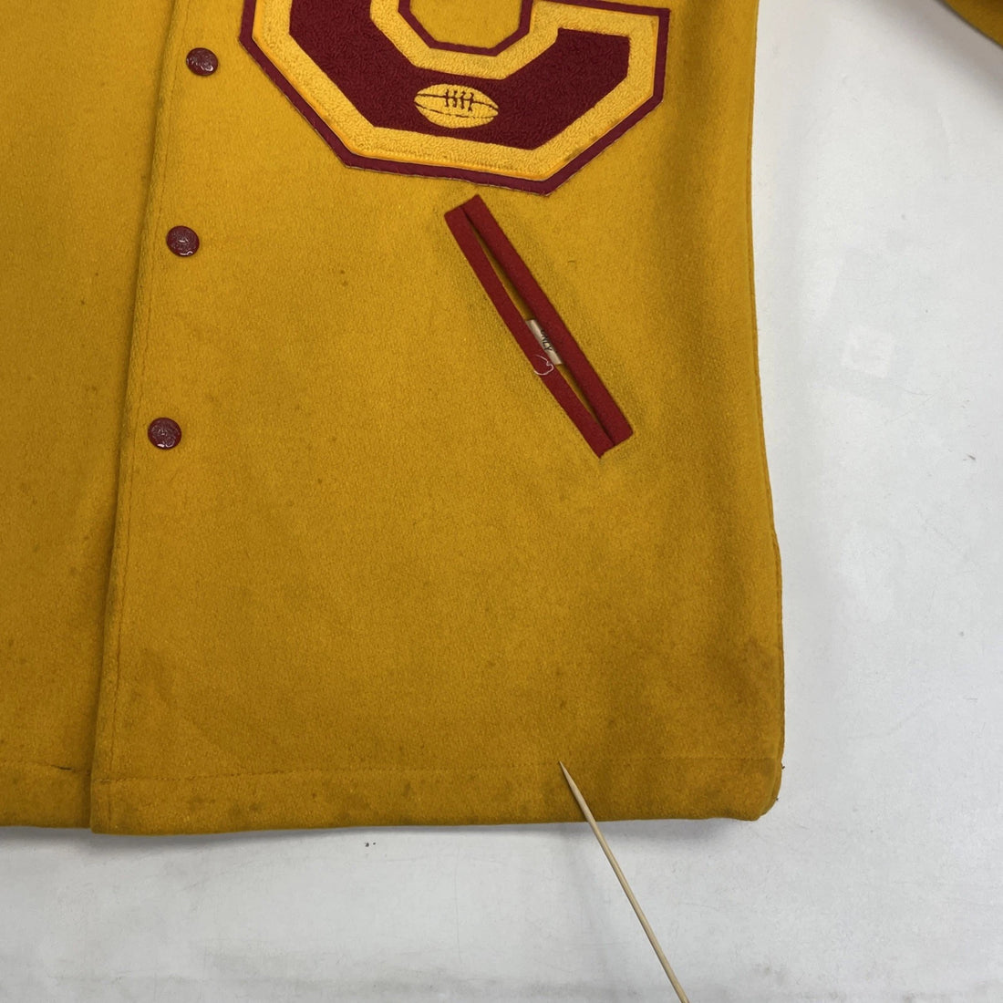 Vintage Football Wool Letterman Varsity Coat Jacket Size 40 Yellow