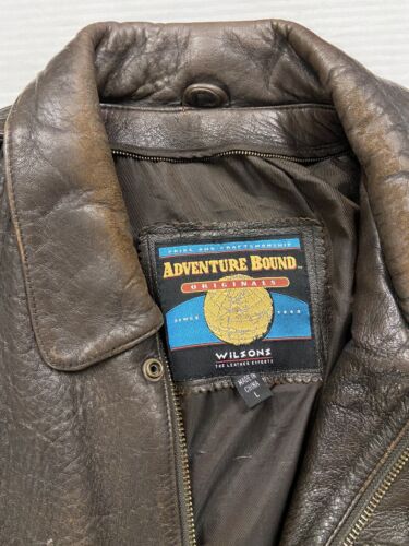 Vintage Adventure Bound Leather Bomber Jacket Size Large Brown