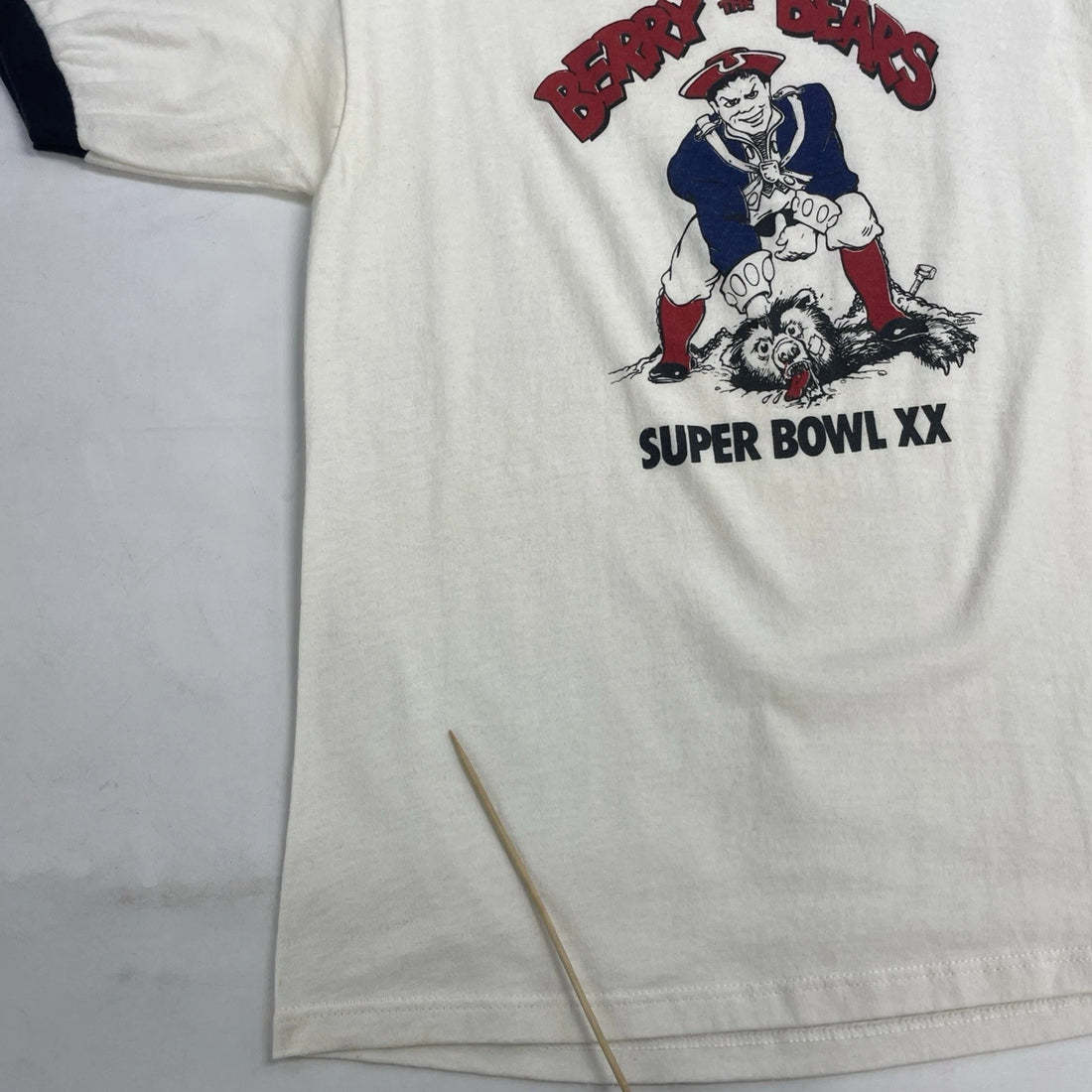Vintage Patriots Berry The Bears Super Bowl XX Ringer T-Shirt Medium 80s NFL