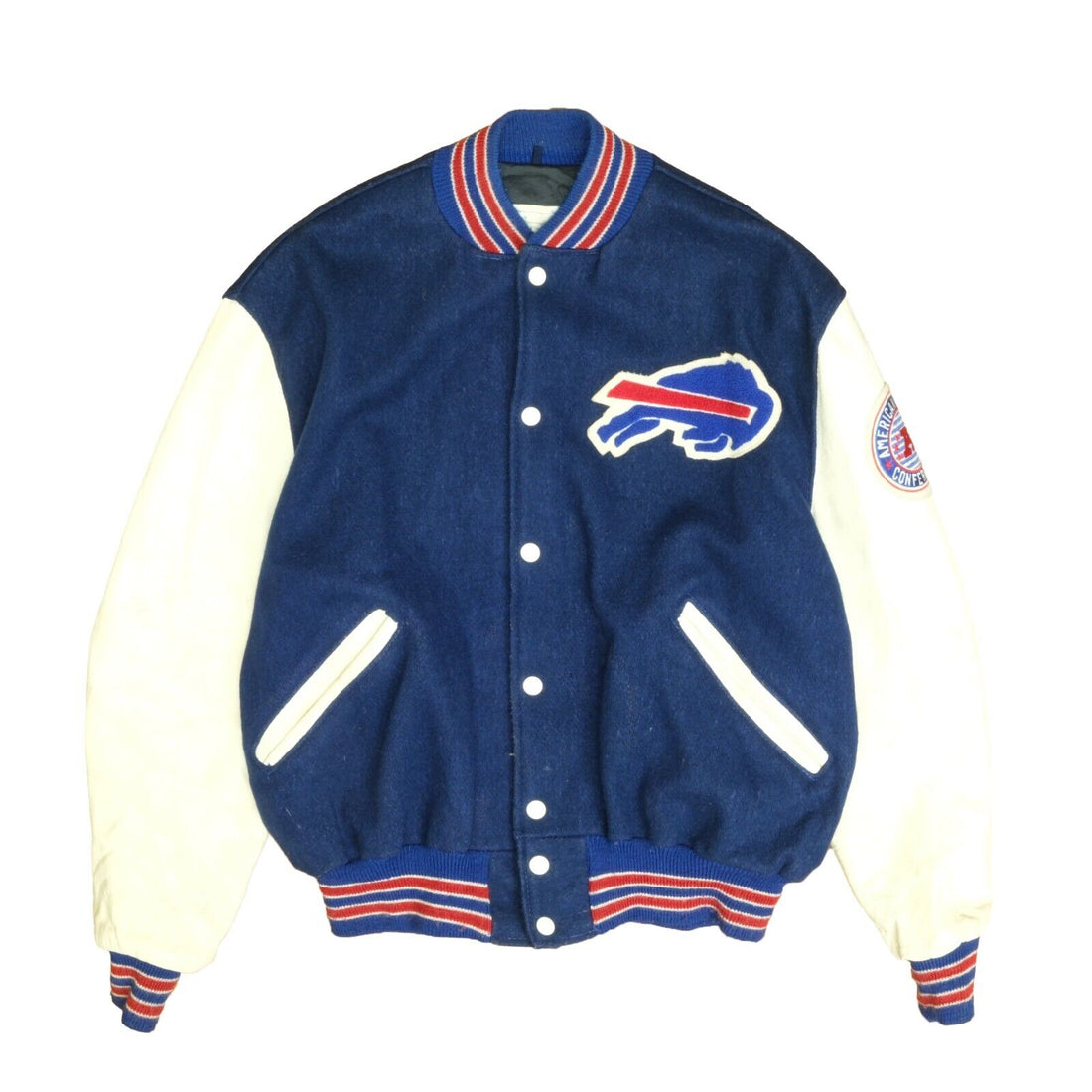 Vintage Buffalo Bills DeLong Leather Wool Varsity Jacket Size 46 90s NFL