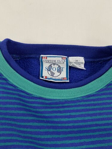 Vintage Earth Action Sweatshirt Crewneck Size Medium Blue Striped