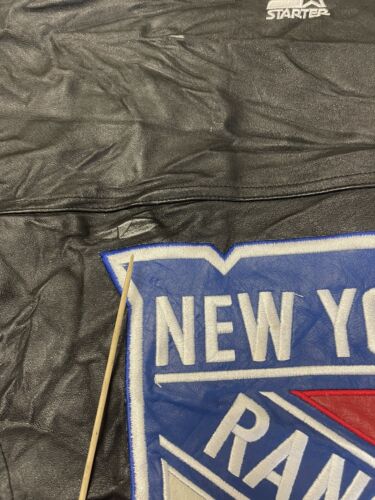 Vintage New York Rangers Starter Leather Bomber Jacket Size 2XL 90s NHL