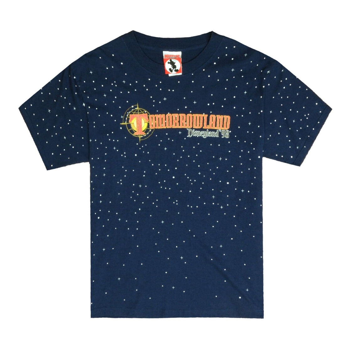 Vintage Tomorrowland Disneyland 1998 All Over Print T-Shirt Size Large Blue 90s
