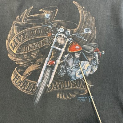 Vintage Harley Davidson 3D Emblem Live To Ride T-Shirt Size Large 1989 80s