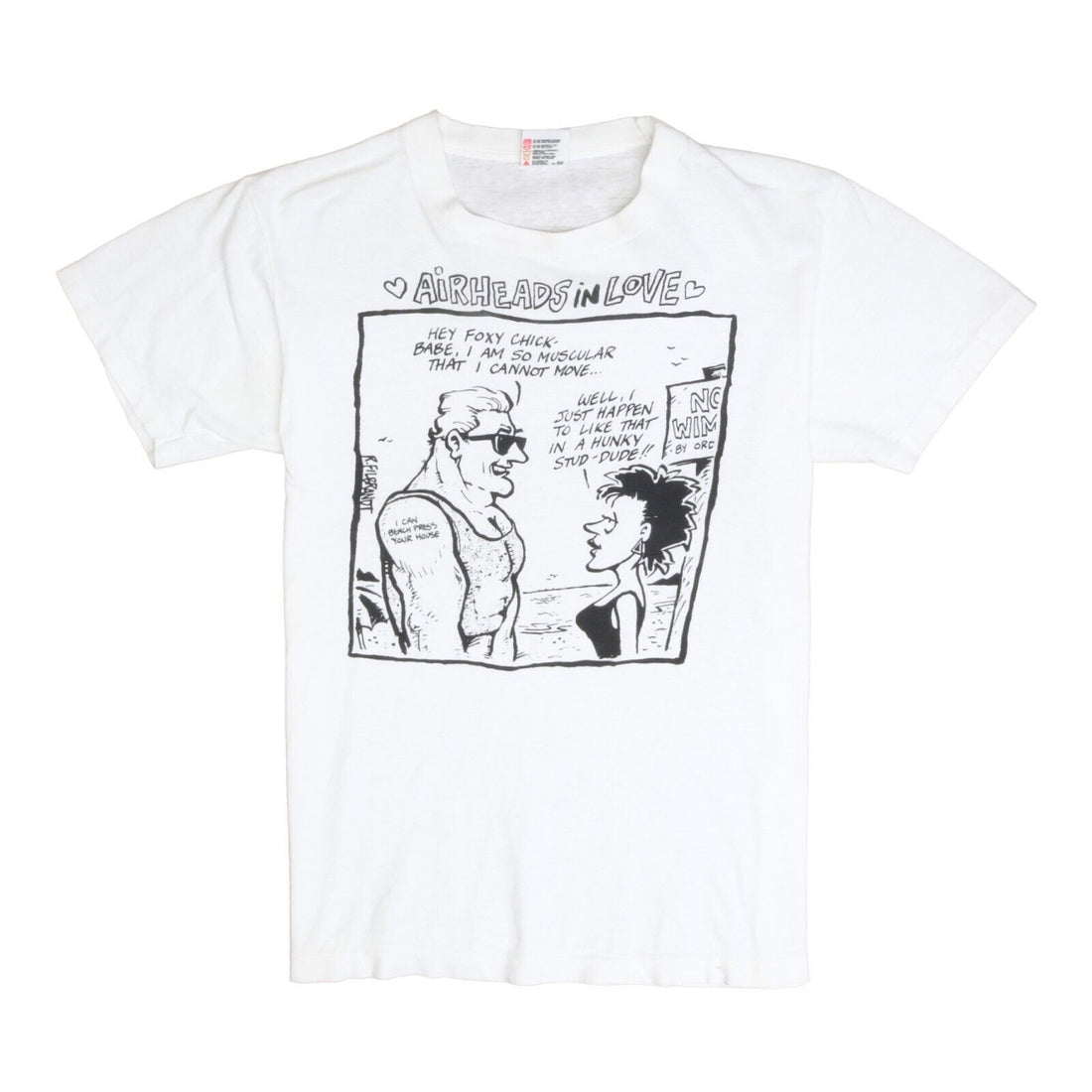 Vintage Airheads In Love Comic Strip T-Shirt Size Medium White 90s