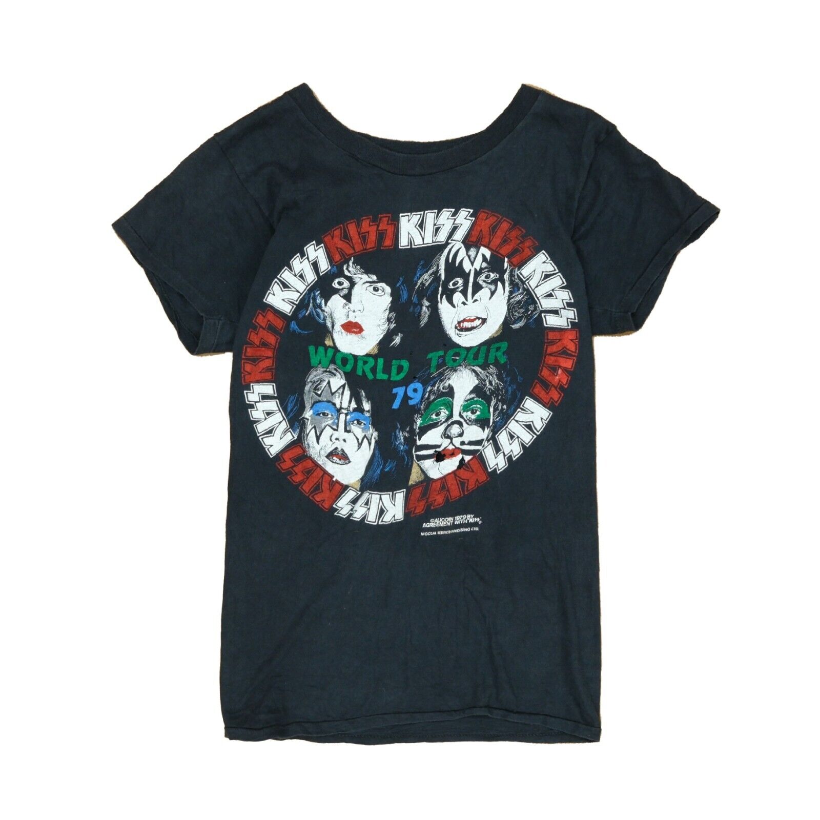 Vintage Kiss World Tour T-Shirt Size Small Black Band Tee 1979