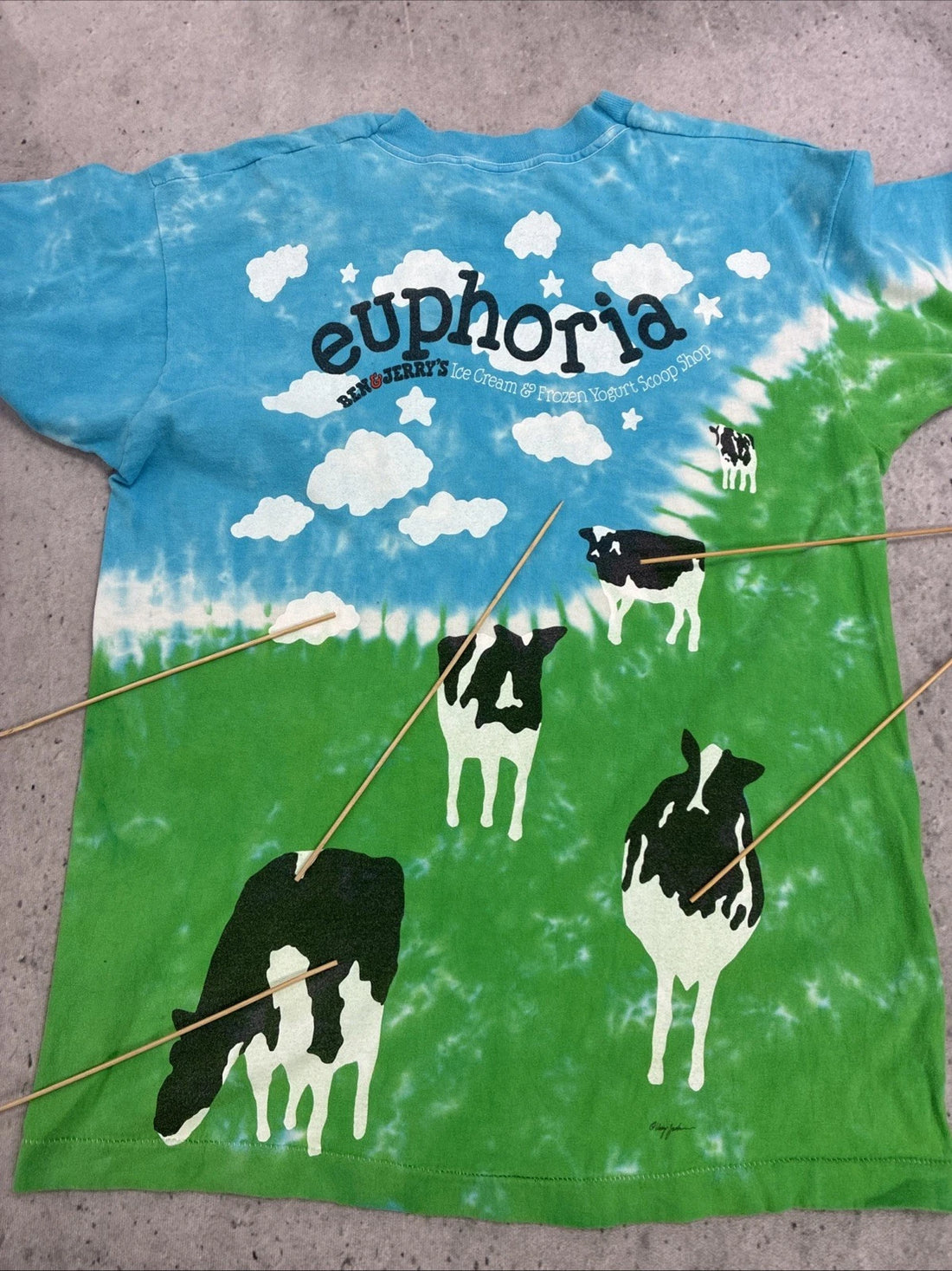 Vintage Ben & Jerry's Euphoria Ice Cream Liquid Blue Tie Dye T-Shirt Large 90s