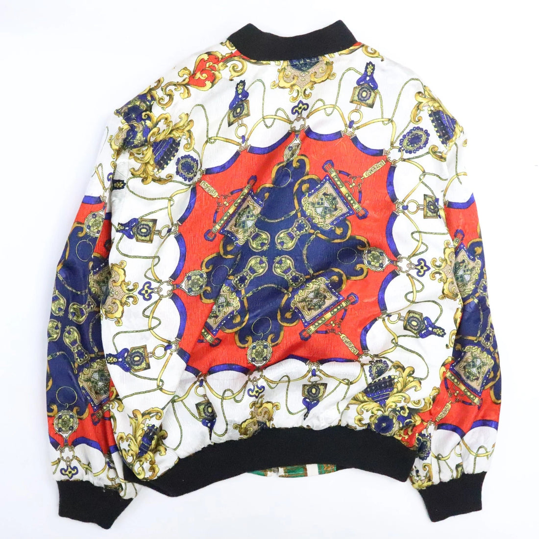 Vintage Baroque Equestrian Bomber Jacket Size XL Reversible All Over Print