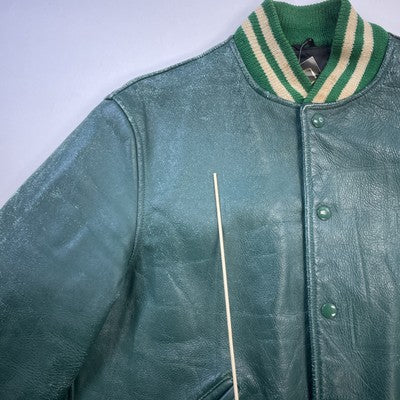 Vintage Leather Varsity Jacket Size 38 Green