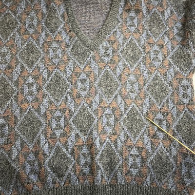 Vintage Konknit Wool Knit V-Neck Sweater Size XL