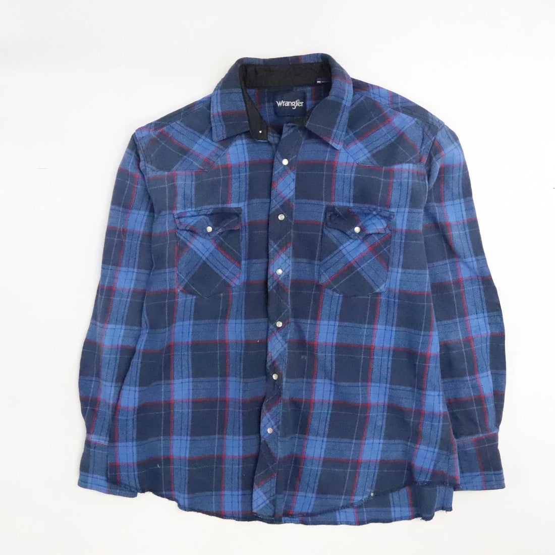 Vintage Wrangler Pearl Snap Shirt Size XL Blue Plaid