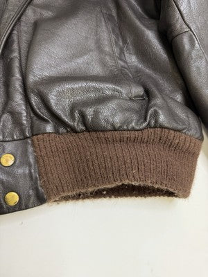 Vintage Shearling Leather Bomber Jacket Size Large Brown
