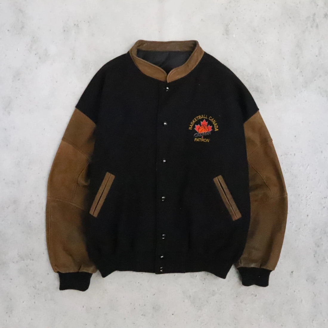 Vintage Basketball Canada Leather Wool Varsity Jacket Size Large