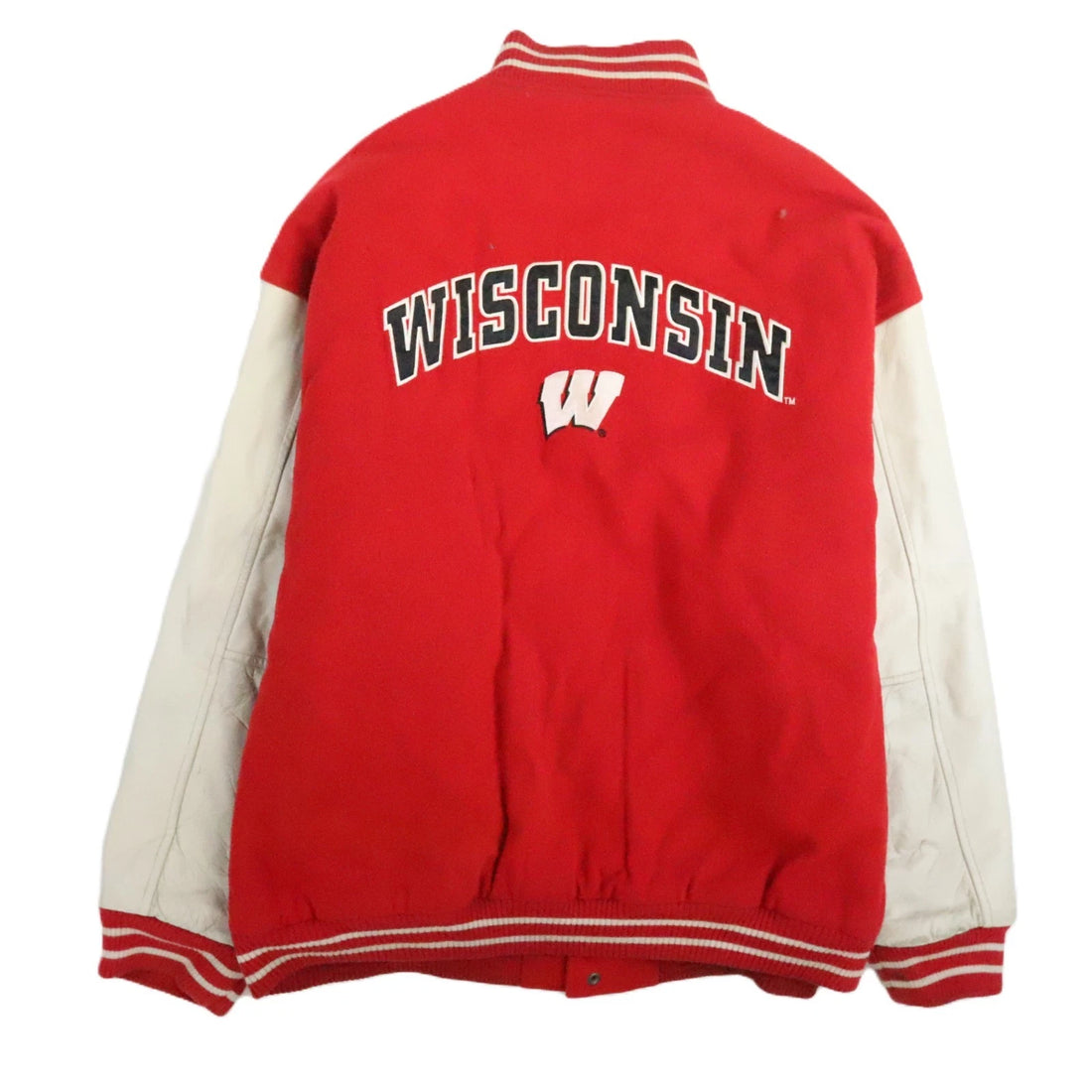Wisconsin Badgers Logo Athletic Leather Wool Varsity Jacket Size XL NCAA