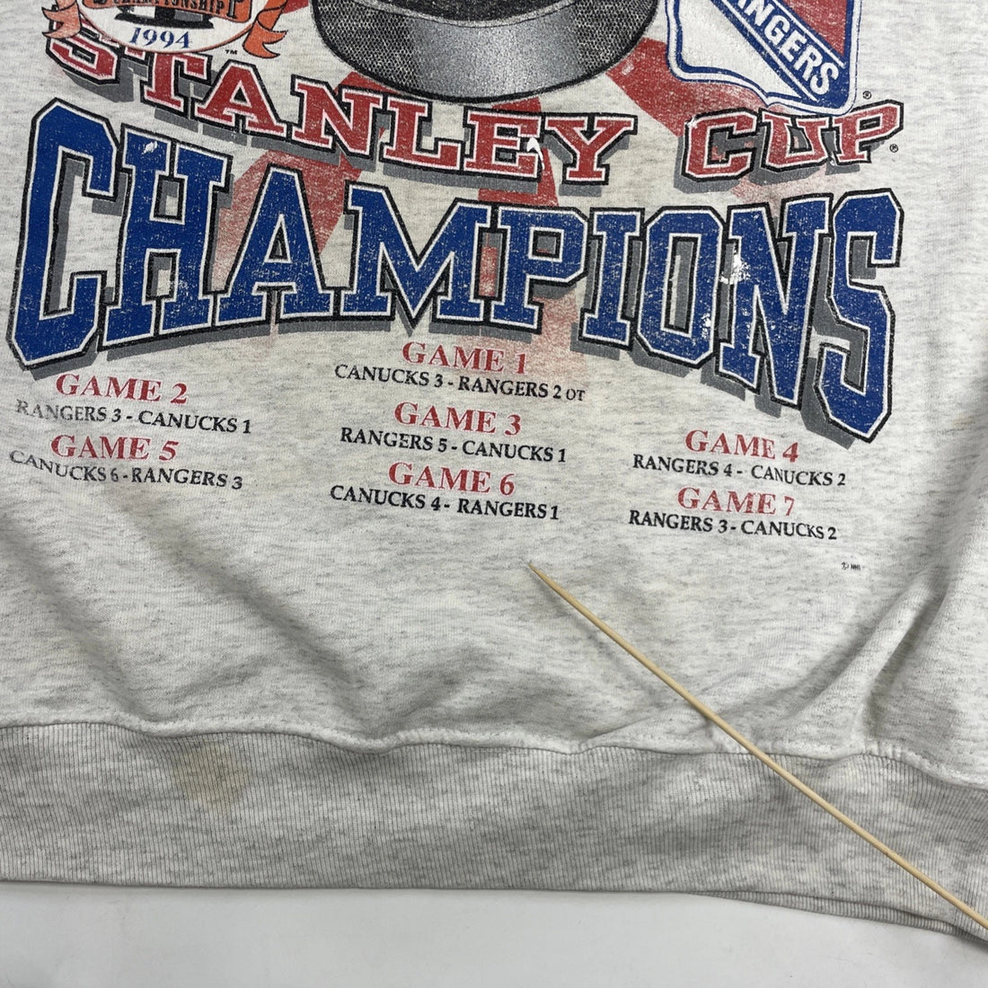 Vintage New York Rangers Stanley Cup Champs Sweatshirt XL Paint Splatter 90s NHL