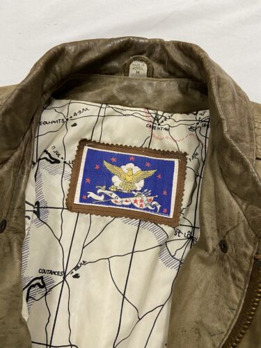 Vintage ADA Leather Bomber Jacket Size Medium Map Lining
