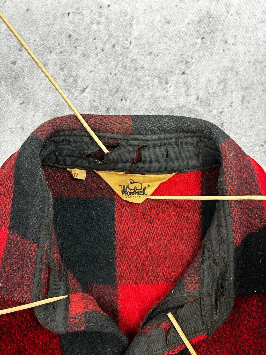 Vintage Woolrich Wool Shirt Jacket Size 17 Red Buffalo Plaid