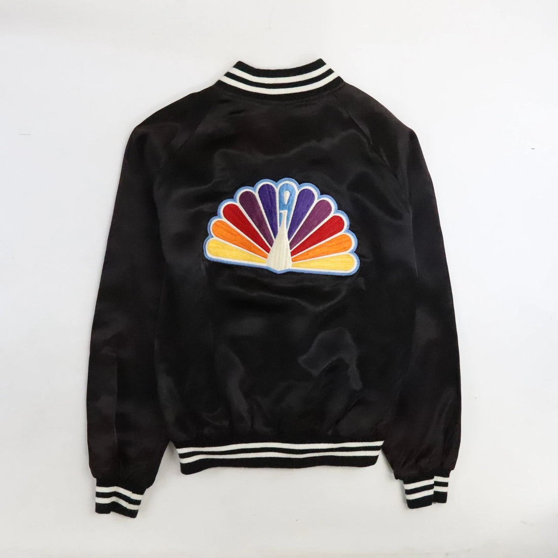 Vintage NBC Peacock Satin Bomber Jacket Size Medium