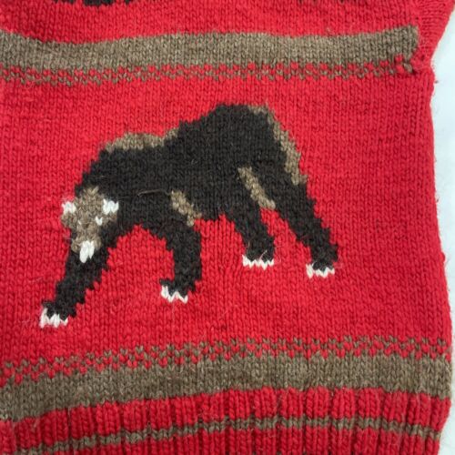 Vintage Bear Wool Knit Cowichan Sweater Size Medium Red