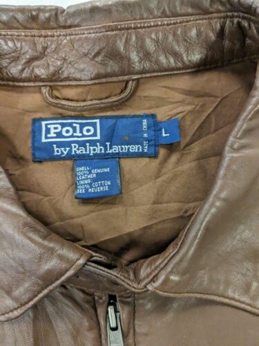 Vintage Polo Ralph Lauren Leather Bomber Jacket Size Large Brown