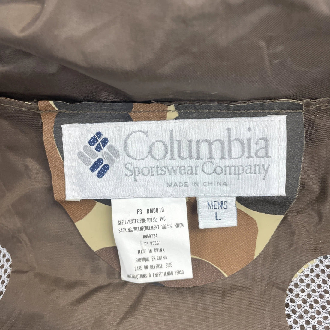Columbia Duck Camo PVC Rain Coat Jacket Size Large