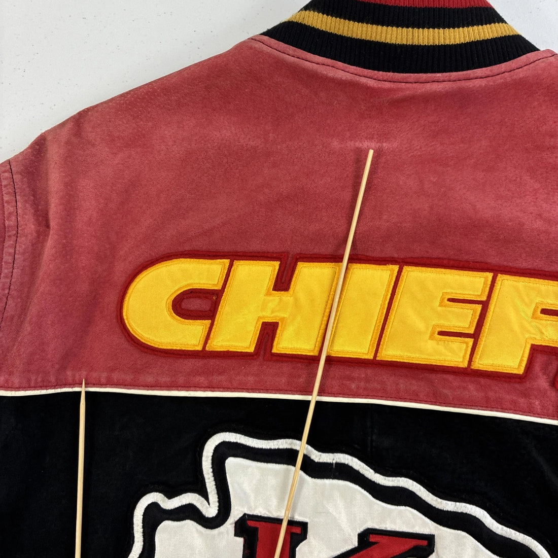 Kansas City Chiefs Leather Suede Varsity Jacket Size Large NFL