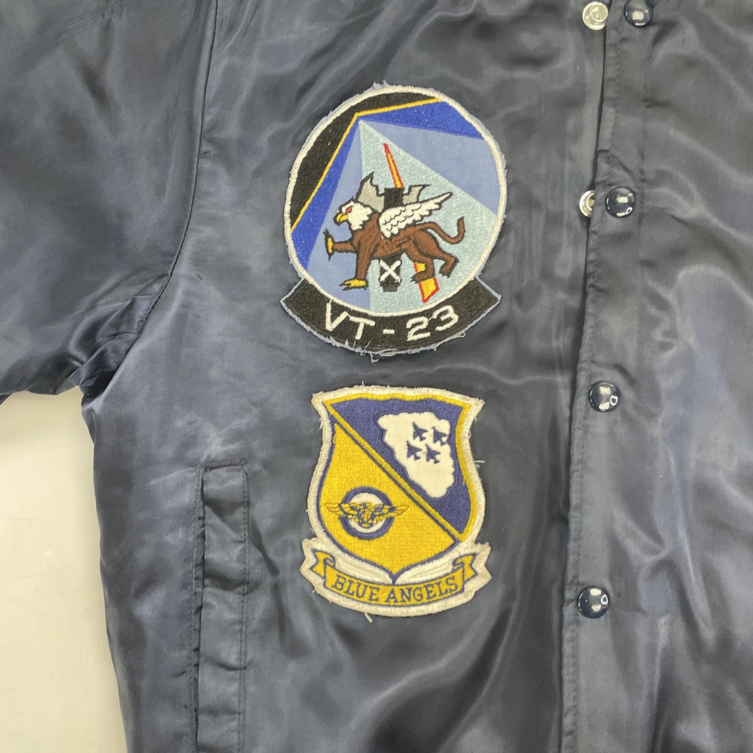 Vintage US Navy Satin Bomber Jacket Size Large Patches 90s