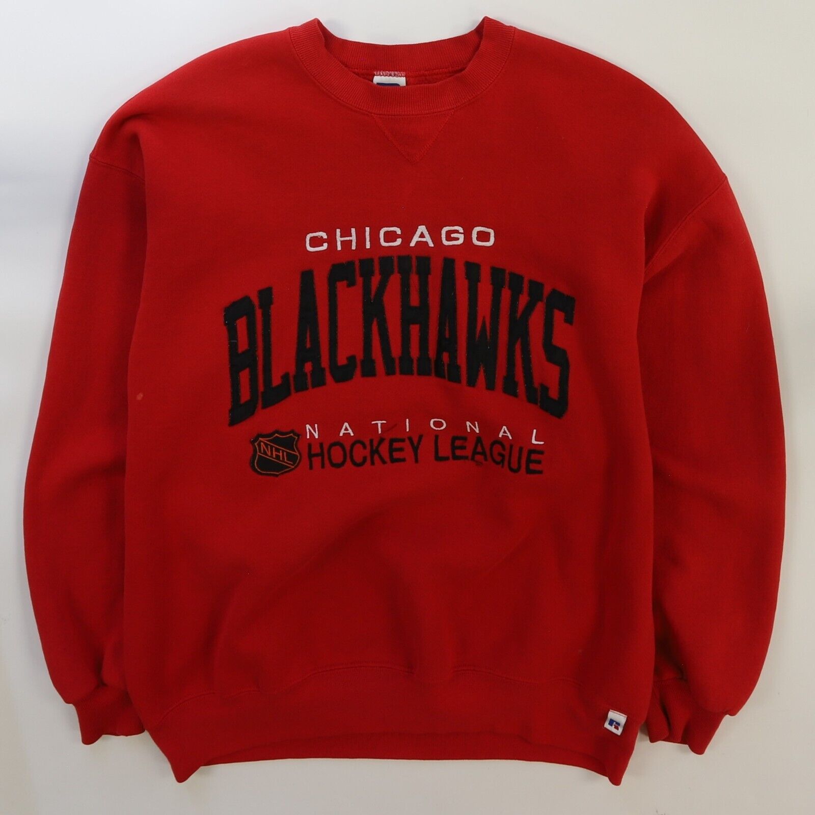 Vintage Starter Chicago top Blackhawks Waffle Sweater Crewneck Men's Large Black/Red