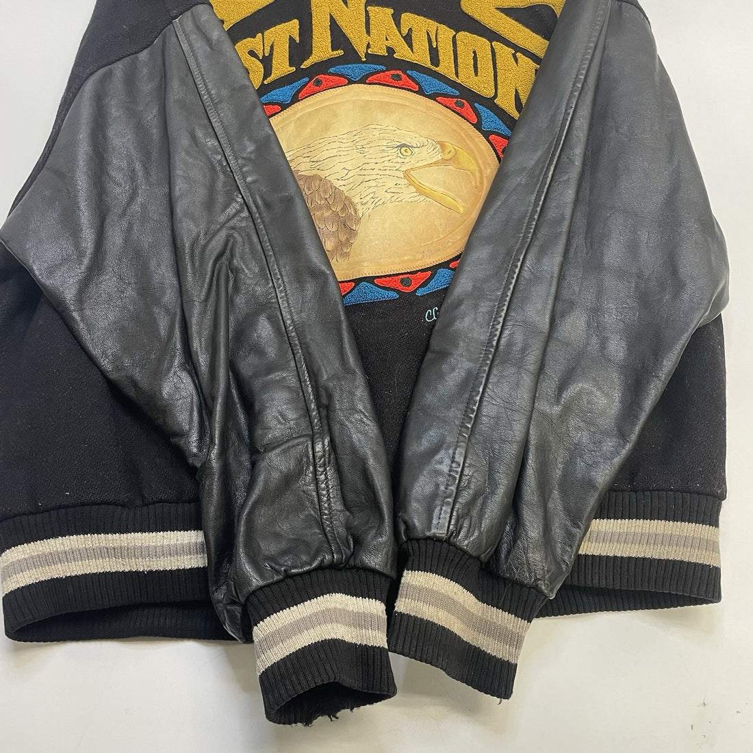 Vintage First Nations Eagle Leather Wool Varsity Jacket Size Large