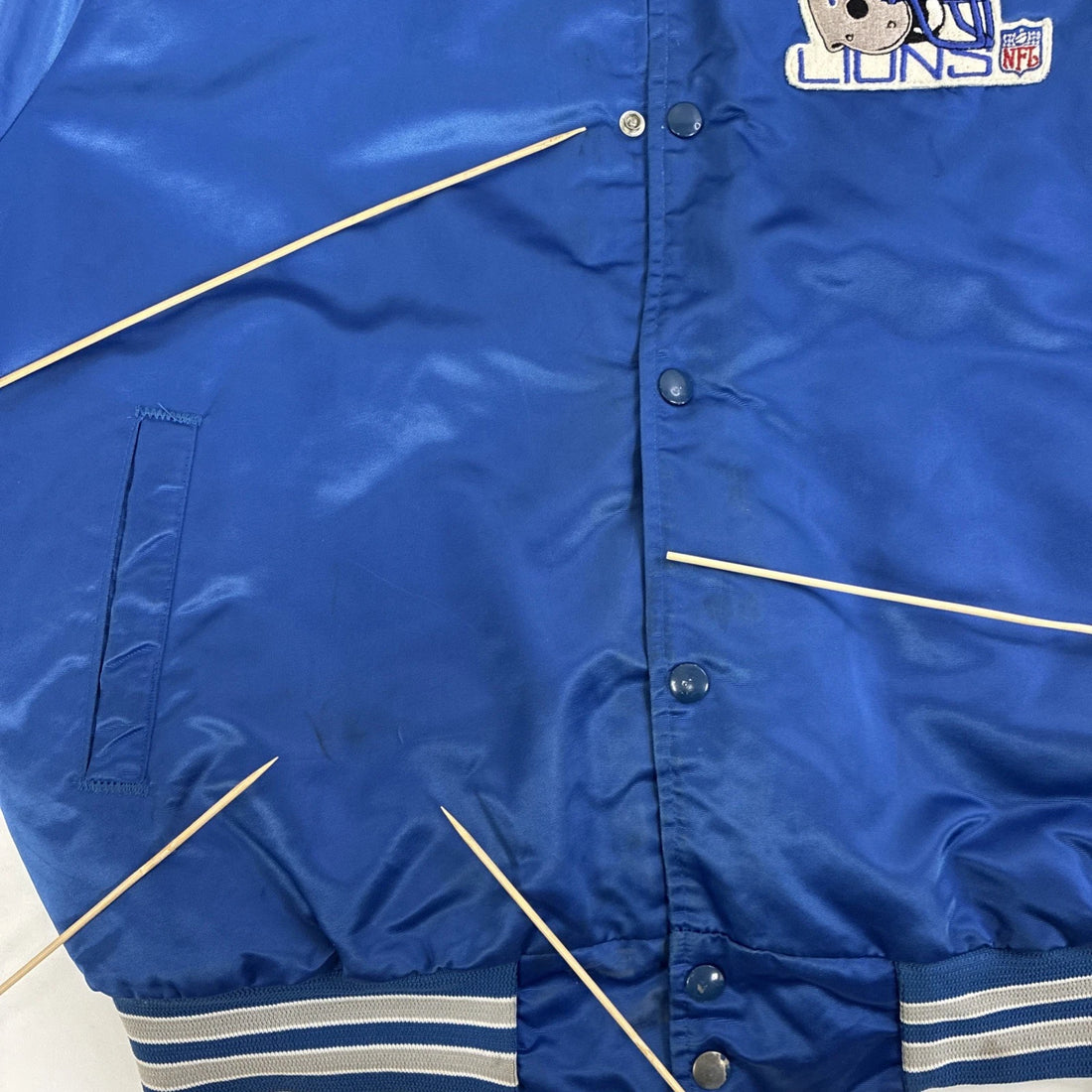 Detroit Lions Chalk Line Satin Bomber Jacket Size Large Vintage NFL