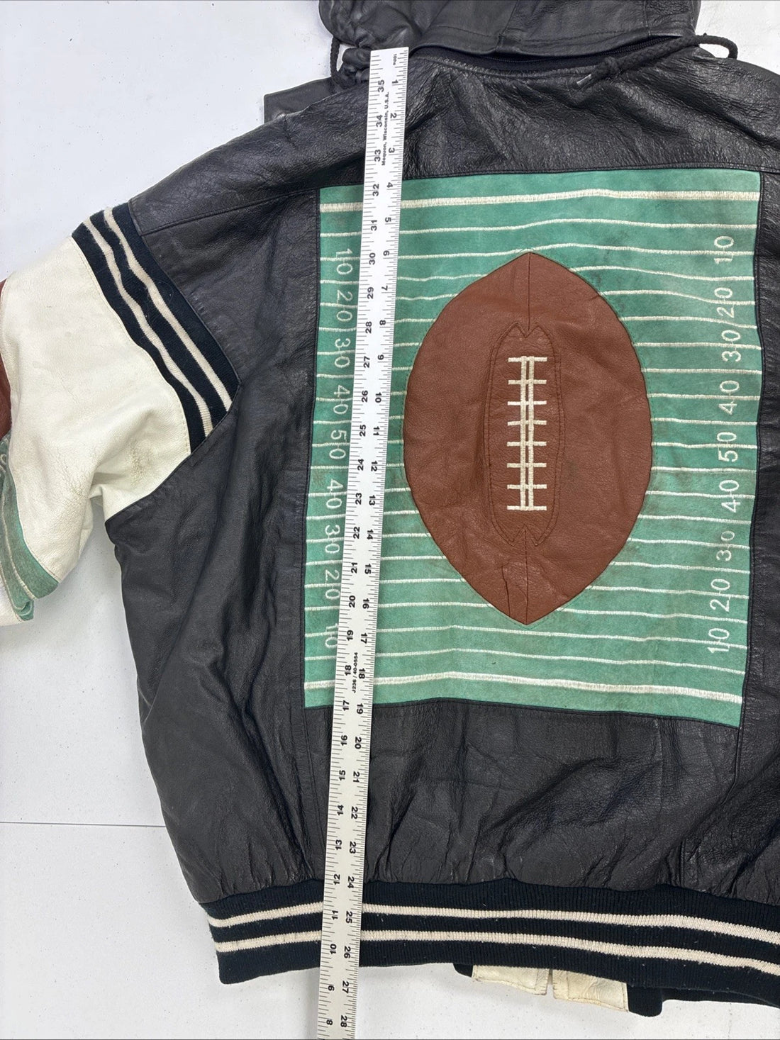 Vintage Michael Hoban Wheremi Football Leather Bomber Jacket Size XL Hooded