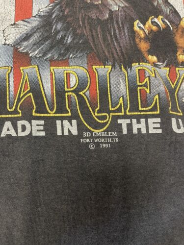 Vintage Harley Davidson 3D Emblem Eagle USA Flag T-Shirt Size XL 1991 90s Biker