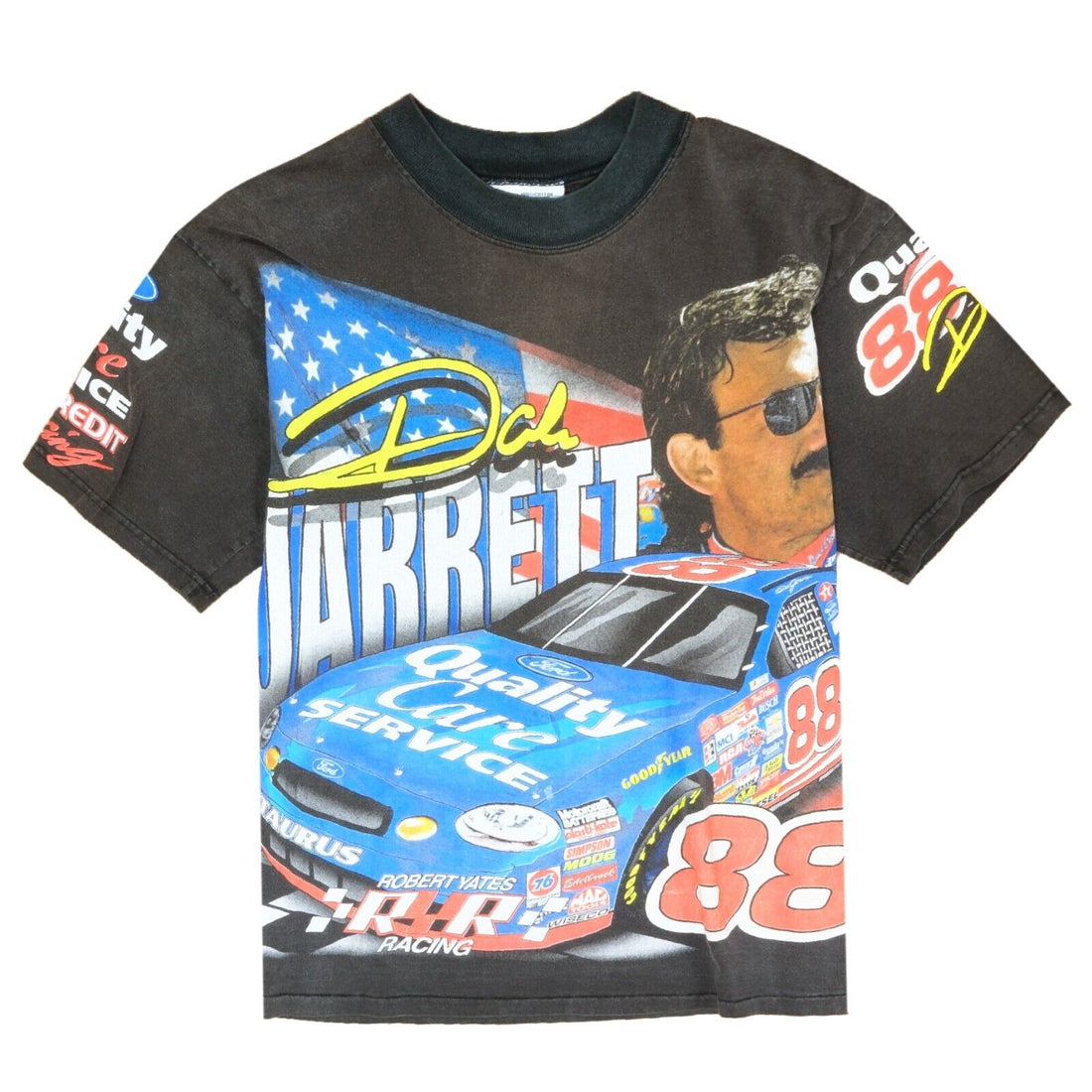 Vintage Dale Jarrett NASCAR All Over Print Racing T-Shirt Size Medium AOP 90s