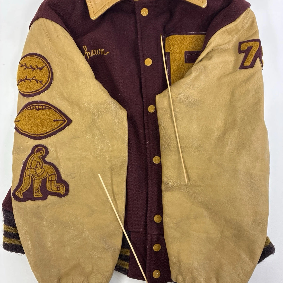 Vintage Bombers Leather Wool Varsity Letterman Jacket Size Large 70s
