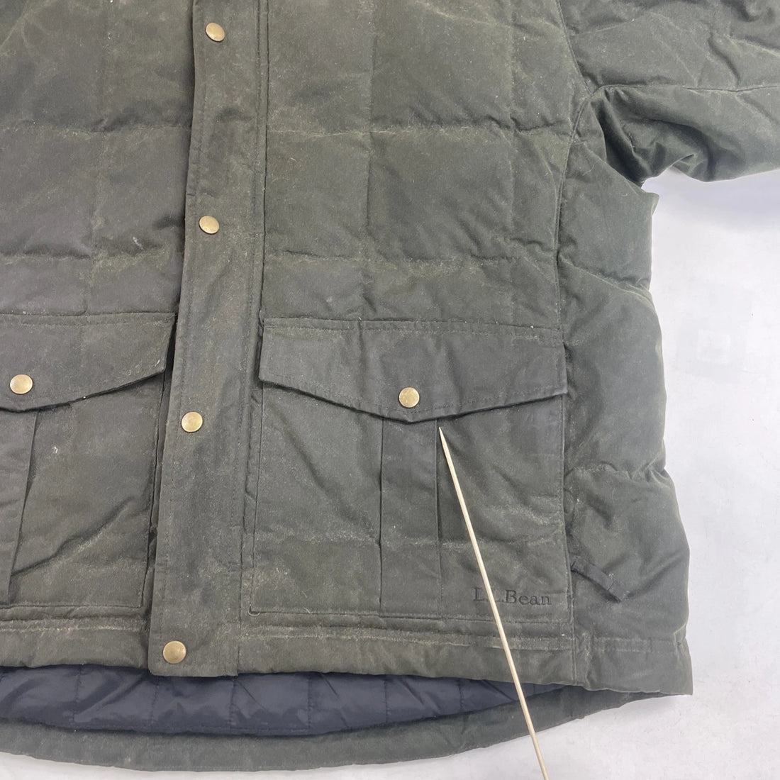 L.L. Bean Waxed Quilted Puffer Jacket Size Large Green Insulated