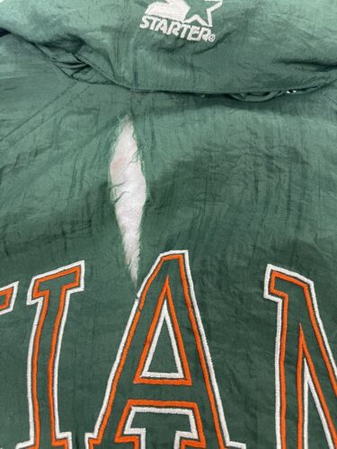 Vintage Miami Hurricanes Starter Puffer Jacket Size Large Green NCAA